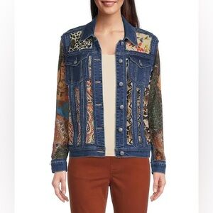 John Mark Point Collar Multi Print Patch Denim Jacket